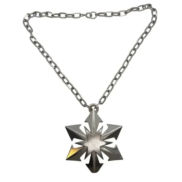 Vintage Trifari Silver-Tone Starburst Atomic Pendant Necklace Bold Statement